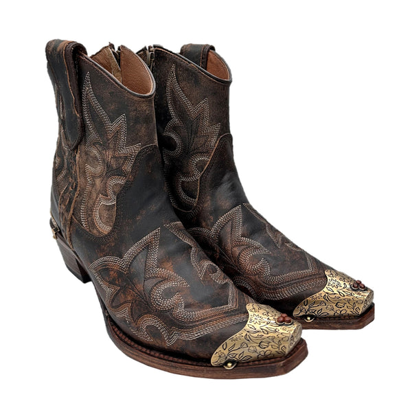 limited edition embroidery zipper ankle boot with Dominique Cohen hardware <span class='visuallyhidden'>Call or text 323-404-2959 if needing shopping assistance</span>